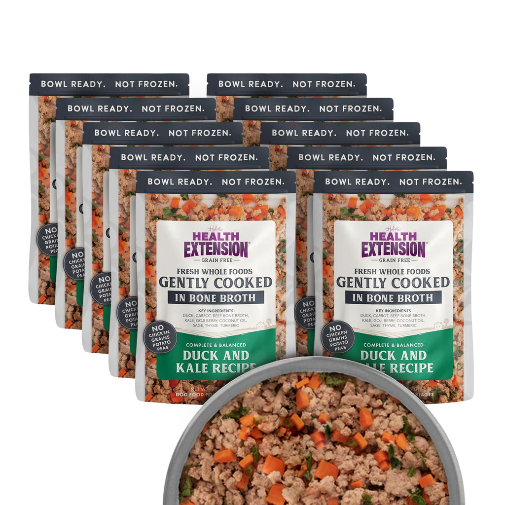 Health Extension Gourmet Gently Cooked Duck & Kale – 30-Day Canine Wellness Protocol & Meal Topper (10 x 9 oz Pouches)