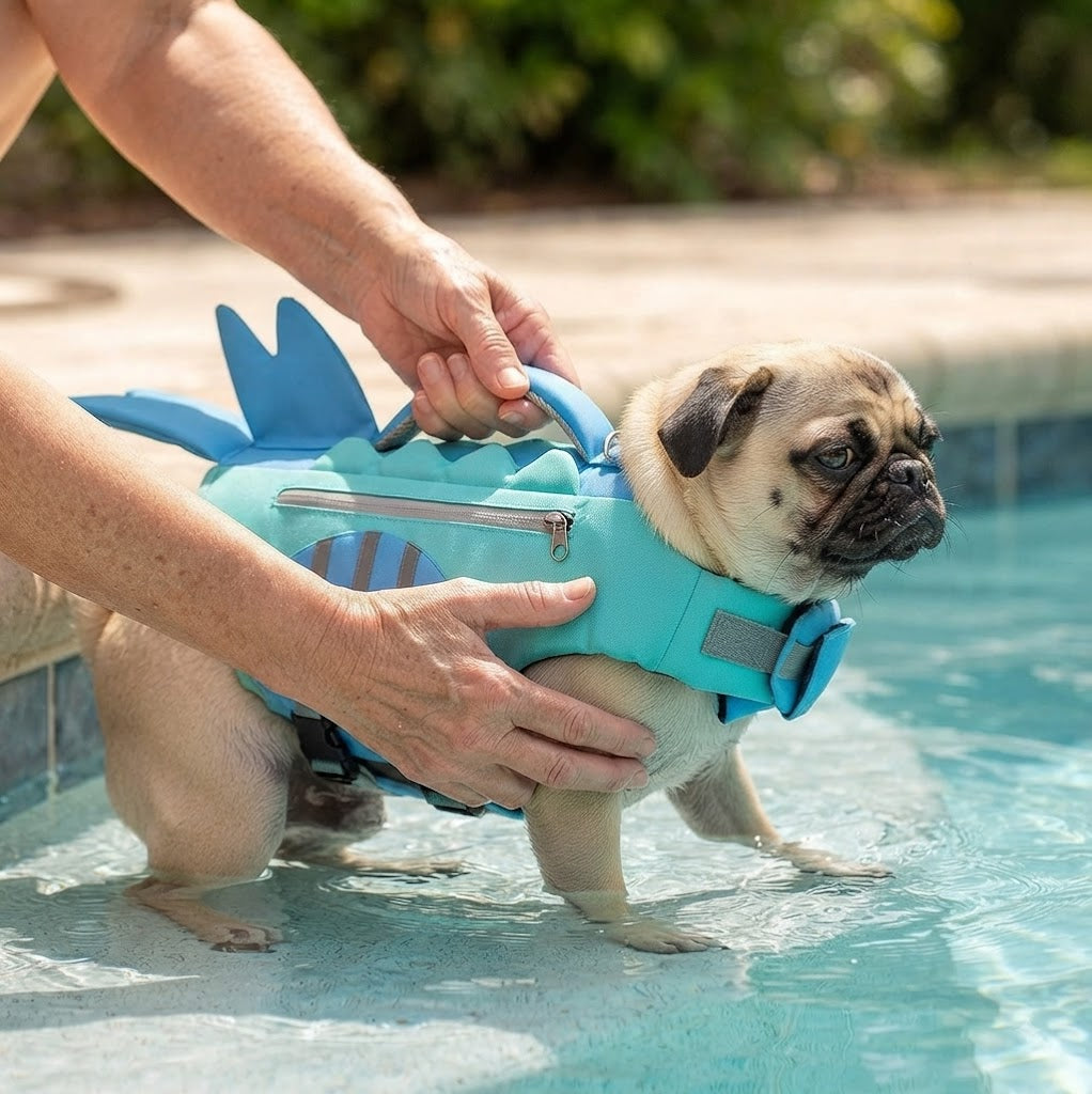 Playful Shark Adventure Life Vest – High-Buoyancy Safety Swimwear with Storage Pockets (Small, Aquatic Blue)