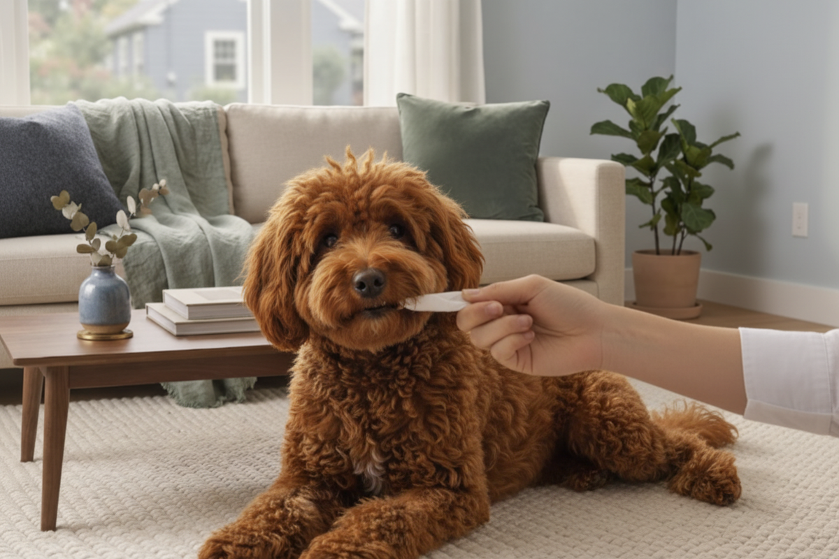 Rust Poodle with Dental Wipe
