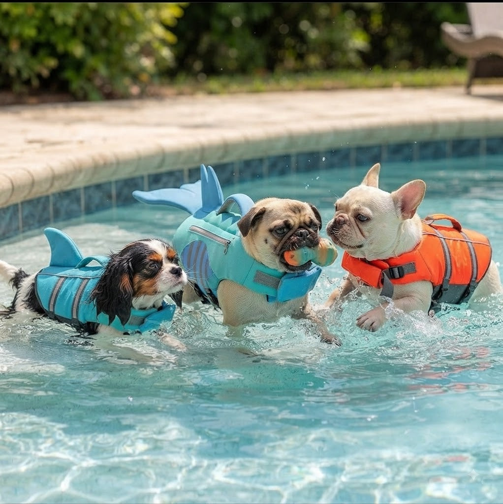 Playful Shark Adventure Life Vest – High-Buoyancy Safety Swimwear with Storage Pockets (Small, Aquatic Blue)